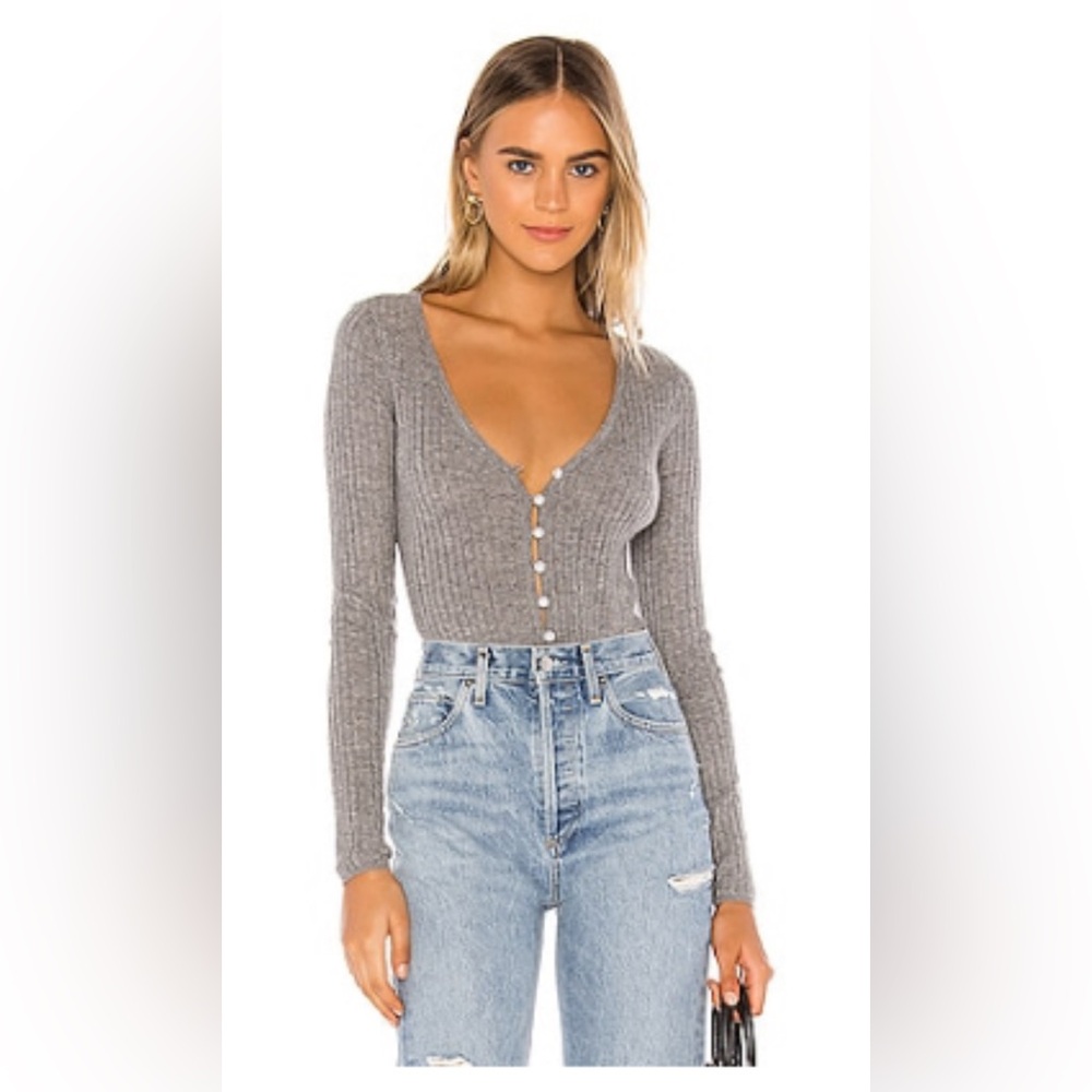 LOVERS AND FRIENDS GREY BAXTER PEARL BUTTON CARDIGAN